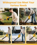 Man using Cordless Leaf Blower With 2 4.0Ah Batteries And Fast Charger, 580 CFM 180 MPH Beast Electric Handheld Blower in yard cleaning
