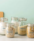 Customizable Two By Three Inch Rectangle Labels Glossy Crystal Clear Finish on pantry jars for organized storage
