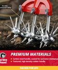Close-up of durable metal tines on Rotary Cultivator With Detachable Tines And Long Handle For Aerating Soil and cultivating.