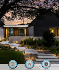 12 Pack Low Voltage Path Lights 3W LED Landscape Lighting illuminating outdoor driveway, aluminum black, 360° glow, IP65 waterproof