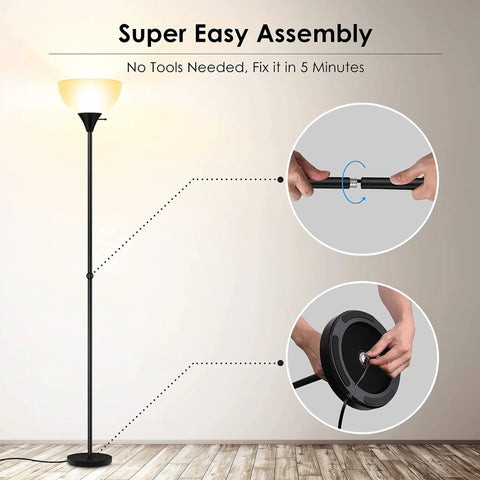 Tall Black LED Floor Lamp With Integrated LED Beads 70.1 Inches Torchiere assembly illustration and parts