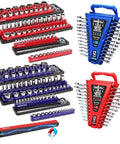 Eight Piece Magnetic Socket And Wrench Organizer Set For Toolboxes With Detachable Tray And Twenty Four Slot Wrench Holder Pro Grade