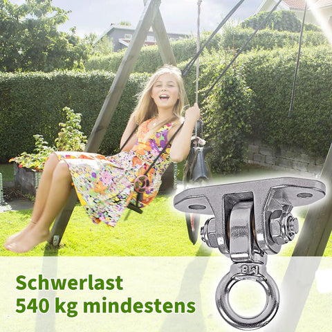 Heavy Duty Stainless Steel Ceiling Swing Hanger Wicked Smooth 360 Rotation Silent Bearing Mount with child on swing.