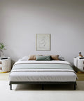Queen Size 2 Inch Low Profile Bunkie Board With Reinforced Steel Slats And Durable Fabric Cover For Memory Foam Or Innerspring Mattresses Hella Sturdy No Fuss Setup Bedroom Glow Up in modern bedroom setting with stylish decor.