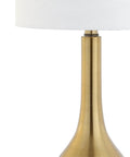 Brass Gold Crystal Teardrop Table Lamp With White Linen Drum Shade, 25 Inches Tall, LED Bulb Included, polished brass base detail