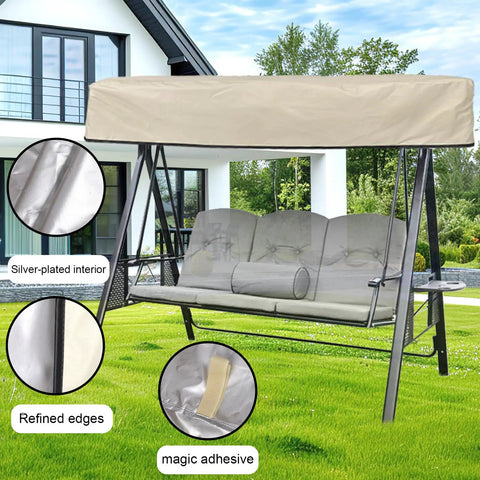 Swing Canopy Replacement Cover For Outdoor Porch And Patio 64.57 By 44.89 By 5.9 Inches Waterproof Windproof Sunshade Beige Easy Swap For Garden Hammock Chair Courtyard Swing shown with features such as silver-plated interior and refined edges.
