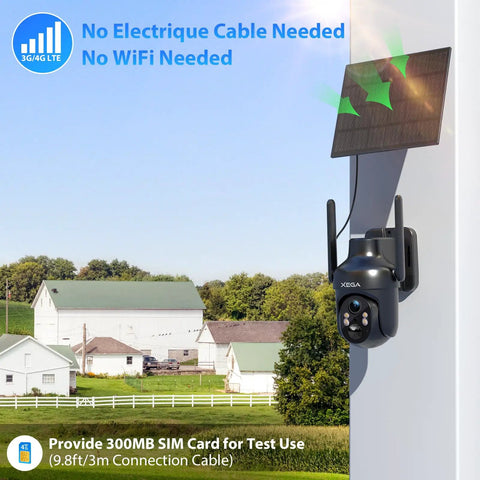 Heavy Duty Solar Security Camera With 4G LTE And Built In Sim Card For Outdoor Wireless Use positioned outdoors with solar panel.