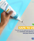 Person using Heavy Duty Drywall Repair Kit 12 Oz Tube With Scraper For Wall Holes Cracks Chips Dents Spackle Patch And Concrete Cement Crack Filler No Mess Quick Fix That Dries Invisible And Leaves A Smooth White Finish on wall crack.