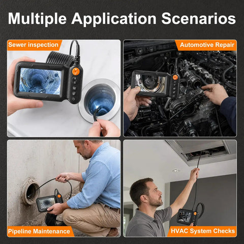 Dual Lens Endoscope Camera With Light Borescope 5 Inch HD IPS Screen used for sewer, auto, and HVAC inspections