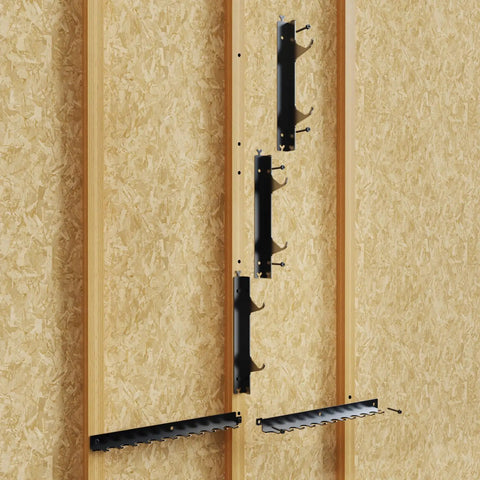 Image of wall mount lat pulldown bar storage hooks designed to hold heavy weights and keep your workout zone totally tidy.