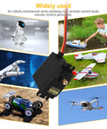6-Pack High Speed Digital Metal Gear RC Servo, 55g Weight, shown with RC vehicles, robots, planes, and boats in use