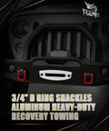 Two Pack Three Quarter Inch D Ring Shackle Aluminum 7075, 68,000 Lb Break Strength, Seven Eighths Inch Pin, Red Recovery Shackles on bumper