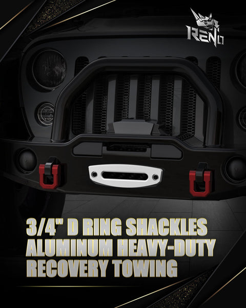 Two Pack Three Quarter Inch D Ring Shackle Aluminum 7075, 68,000 Lb Break Strength, Seven Eighths Inch Pin, Red Recovery Shackles on bumper