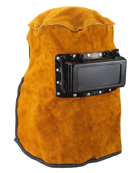 Leather Welding Hood With Flip Open Lens For Face, Head And Neck Protection, Breathable Cowhide Shield Mask, Flame And Heat Resistant