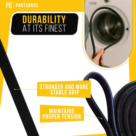 341241 Dryer Drive Belt Replacement for Whirlpool Dryers shown with durability features and close-up of belt texture.