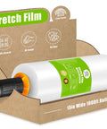 Industrial Strength Plastic Wrap Roll 1000 Ft 60 Gauge 15 Inch Wide Clear Stretch Film with handles in packaging