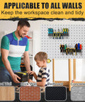 Two Pack 15.75 Inch Heavy Duty Wall Mount Screwdriver Organizer And Pliers Rack Metal Tool Holder with Peg Board shown in garage