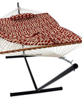 Rope Hammock With Stand For Outside Kick Back Backyard Vibe Heavy Duty Freestanding Outdoor Hammock Set With Quilted Pad And Pillow 12 Foot Steel Frame 275 Lb Capacity Royal Red
