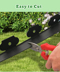 Pruning scissors cutting 40 Ft Black Garden Edging Kit With 2 Inch Tall Border, 8 Inch Spiral Anchoring Spikes, And Garden Pruning Scissors For Lawn Edging, Landscaping And Garden Borders For Diy Friendly Lawn Border Setup on grass