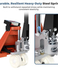 Close-up of heavy-duty steel spring on Pallet Jack Scale With Digital Indicator For Warehouse Use 4400 Lb Capacity
