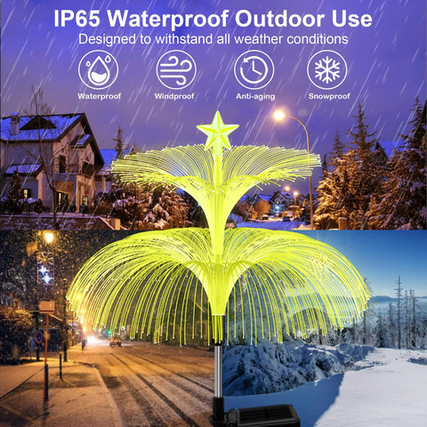 Solar Star Jellyfish Garden Lights Six Pack With Color Changing Fiber Optic Glow for outdoor patio landscape.