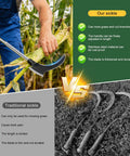 Comparison of Beast Mode Double Head Sickle Weeding Tool with traditional sickles; features durable stainless steel blades and adjustable handle.