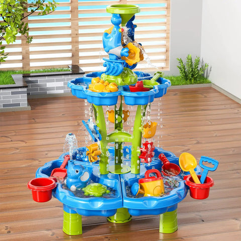 3 In 1 Flower Shape Water Table With Pump For Toddlers And Kids Ages 3 To 8 Outdoor Summer Splash Play Two Tier Water Table