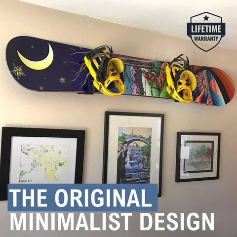 Heavy Duty Snowboard Wall Mount Rack For Garage Organization And Wall Storage displaying colorful snowboard