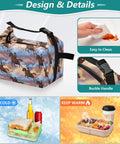 Cowboy Rides A Horse Across The Desert Insulated Lunch Bag, 9.4x6.7x9.8 inches, showing design details and easy clean features.