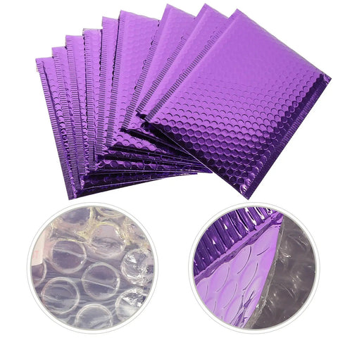 Purple Self Seal Bubble Mailers 18x23cm, 10 Pack, showcasing thickened aluminum foil padded envelopes close-up