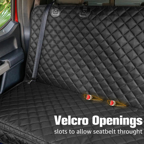 Doggo Approved Waterproof Dog Car Seat Cover For Trucks With Nonslip Back Seat Protector Fits Ford F 150 Chevy Silverado 1500 Ram 1500 GMC Sierra 1500 And More, Scratch Resistant, Heavy Duty, Easy Clean, 60 By 50 Inch showing quilted pattern and velcro openings