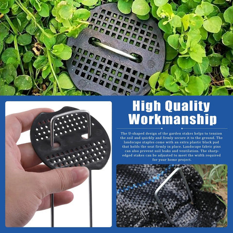 All In One Garden Stakes And Staples Kit with 100 pcs 6 inch U Shaped landscape staples and fixing gaskets for outdoor use