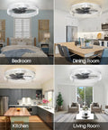 Low Profile Ceiling Fan With Lights And Remote Dope Modern Flush Mount LED Stepless Dimmable Fixture in bedroom, dining room, kitchen, and living room