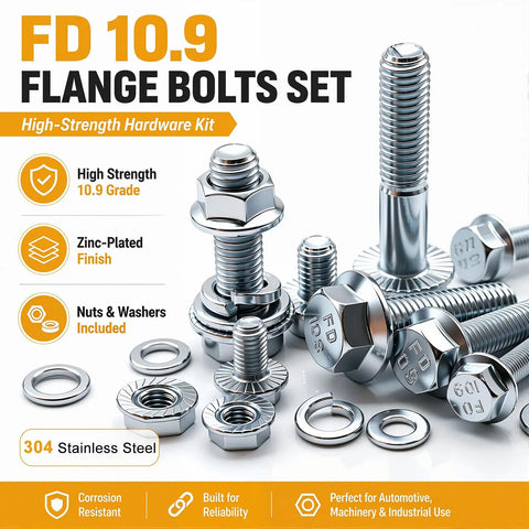 Metric Flange Bolt And Nut Kit 400 Piece Assortment With M6x1.0 M8x1.25 M10x1.5 Bolts Grade 8.8 Alloy Nuts And Washers 12mm To 45mm Lengths No Brainer DIY Home Projects Auto Shop Set, 304 stainless steel flange bolts, nuts, and washers