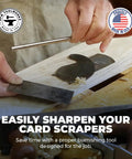 Pro Grade Cabinet Scraper Burnisher Tool With Hard Maple Handle And Super Hard High Speed Steel Rod in use for woodworking.
