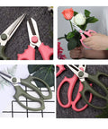 Pro Grade Floral Shears For Flowers And Garden Pruning, Heavy Duty High Carbon Steel Pruner with ergonomic handle in use