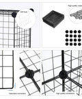 Detailed build of 8 Cube Wire Grid Storage Organizer Dope Modular Shelving System For Living Room And Home Office Durable Metal Grids DIY Closet Cabinet Modular Book Shelf Fits Bins Up To 11.5 By 11.5 Inches Tall Black with connectors and components.