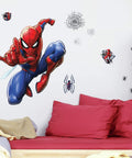 Giant Spider-Man Peel And Stick Wall Decals Set For Kids Room With 18 Removable Repositionable Decals Assembled Size About 27.36 Inches By 33.61 Inches Easy Peel And Stick Application On Any Smooth Clean Surface