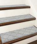Non Slip Stair Treads For Indoor Wood Steps 28x9 Inch Edging Rugs 4 Pack Low Profile Carpet Mats With TPE Backing on wood stairs