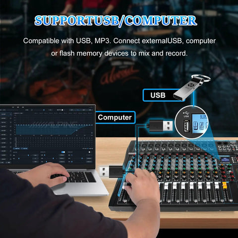 User operating 12 Channel USB Audio Mixer With Built In 16 Bit DSP Effects, Bluetooth Karaoke Studio DJ Mixer for live streaming