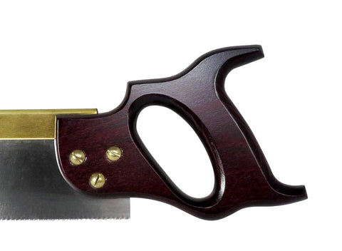 Pro Grade 12 Inch Tenon Saw Packed With Hella Sharp 13 Tpi Blade Brass Reinforced Spine And Stained Beech Handle close-up handle view