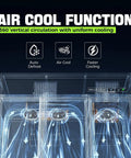 Air Cool Function 360° vertical circulation graphic for Built Tough For The Daily Grind 72 Inch Wide 3 Door Commercial Refrigerator.