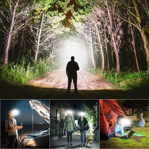 Three Pack Rechargeable LED Headlamps With 230 Degree Wide Beam, Side Spotlight used in forest, night walk, camping