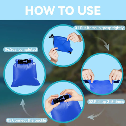 Instructions for sealing 6 Pack Waterproof Dry Bags For Kayaking And Outdoor Adventures, Lightweight Yet Durable With Double Layer Coating