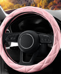 Sweet Baby Pink Steering Wheel Cover Soft Microfiber Leather Universal 15 Inch Thick Quilted Non Slip Pad on steering wheel
