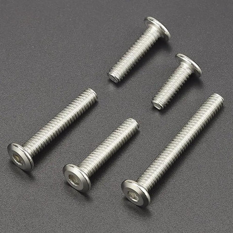 Heavy-Duty 1/4-20 X 1/2 Inch Flat Head Socket Cap Screws 304 Stainless Steel 18-8 Binding Fasteners on black surface.
