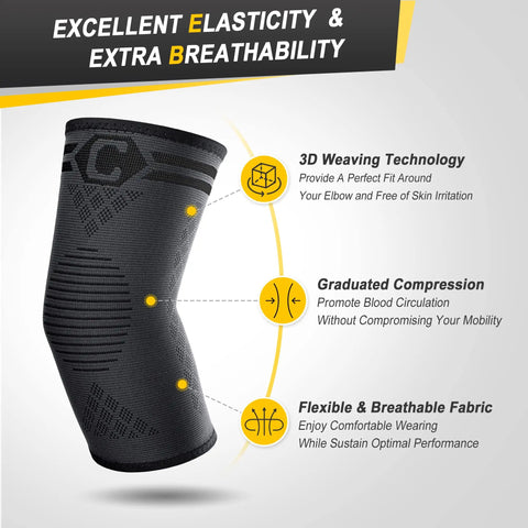 Two Pack Elbow Compression Sleeve For Tendonitis And Tennis Elbow Relief Golfers Elbow Support Non Slip 3D Knit Arm Guard Features