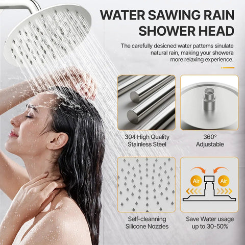 8 Inch Brushed Nickel Shower Faucet Trim Kit With Air Blended Pressure Rain Head And Handheld Sprayer Solid Brass Rough In Valve Dual Function Bathroom System No Fuss Setup Big Time Flow