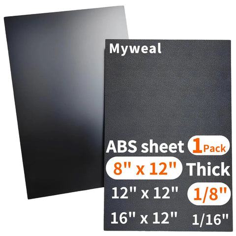 Moldable Black ABS Plastic Sheet For DIY Crafts And Home Decor, 8x12 Inch, 1/8 Inch Thick, showing textured front and matte back surface