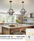Three Light Vintage Pendant Chandelier In Matte Black With Spherical Shades, Flush Mount Fixture in kitchen setting